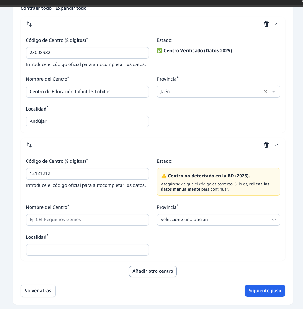 Añadiendo varios centros