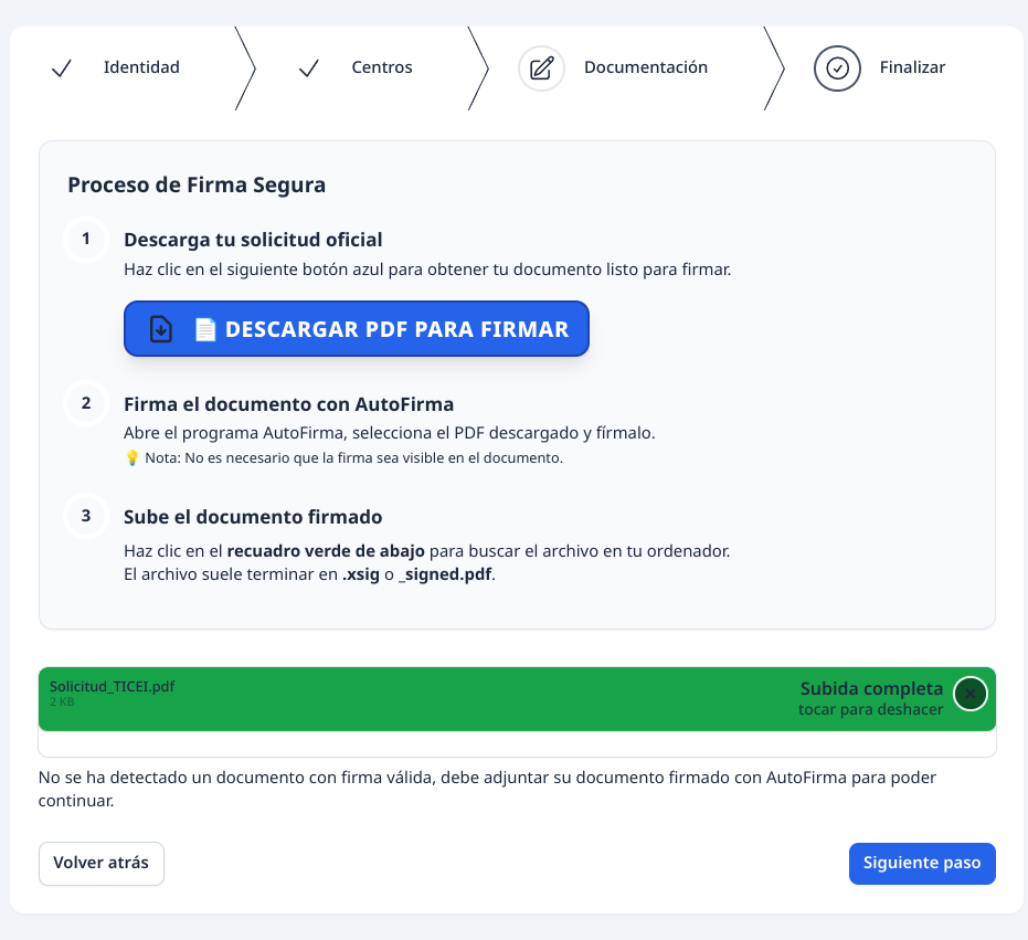 Aviso de documento sin firmar